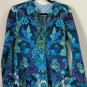 Robert Graham Geometric Floral Shirt in Blue and Green